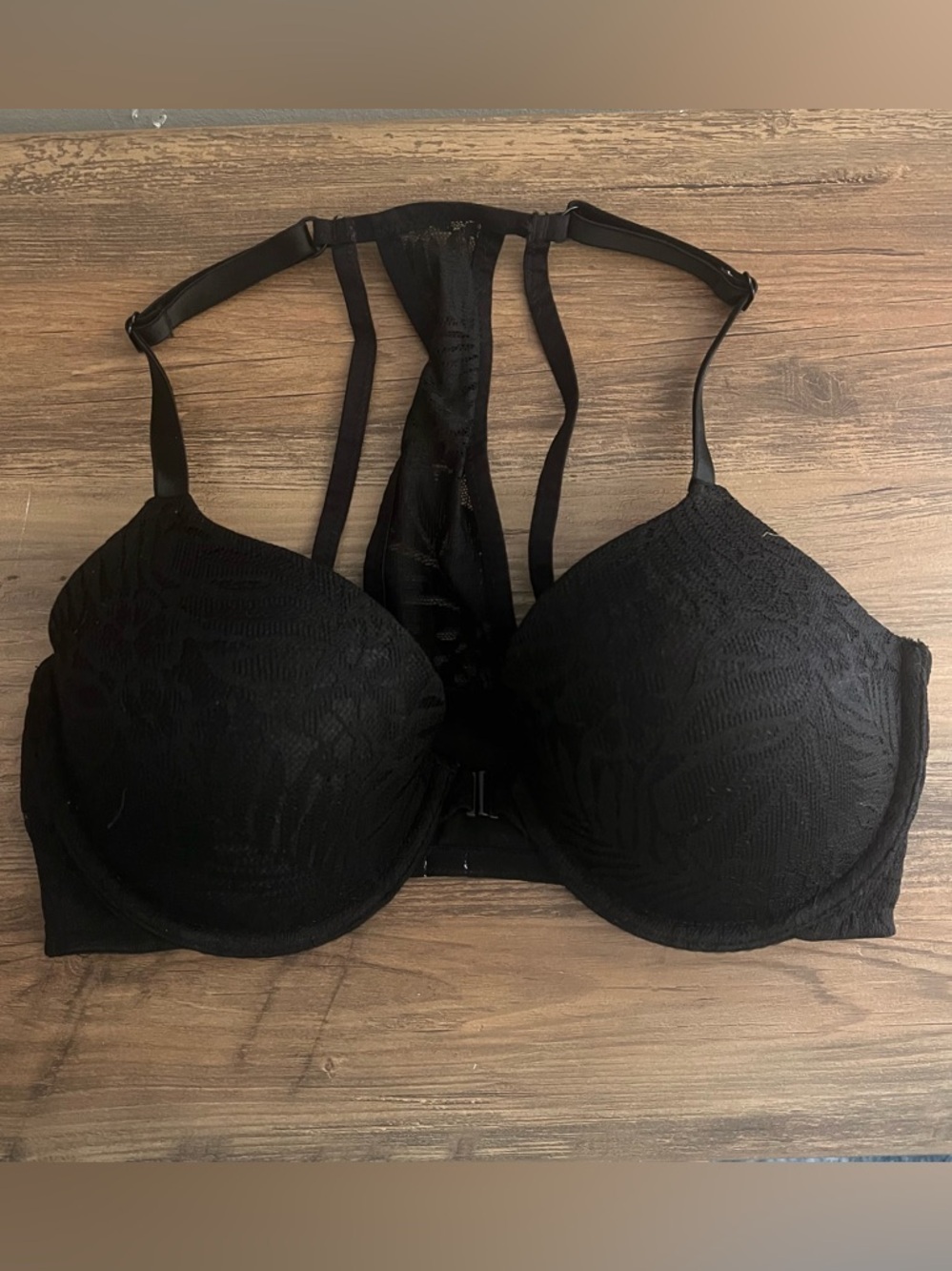 Victoria’s Secret PINK Lightly Lined Front Clasp Black Bra Size 34D